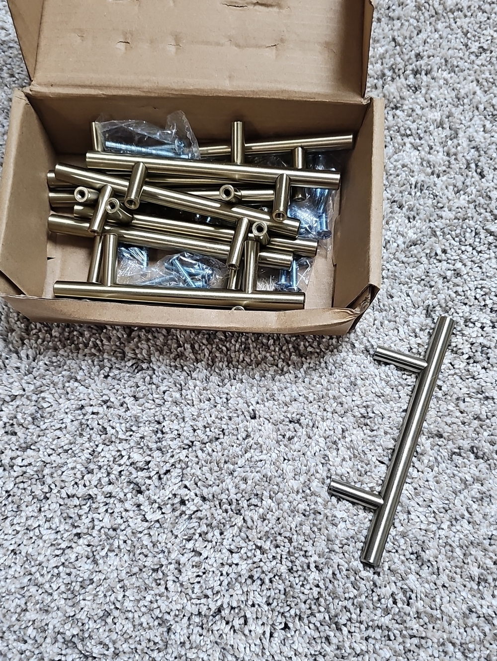 Brushed Brass Cabinet T-Bar Pulls - Pack of Multiple